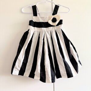 Janie and Jack Dress Black & White Striped Sleeveless Flower Baby Girl 6-12M